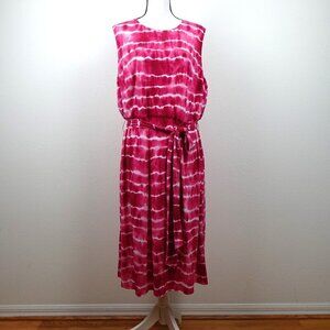 Jessica Howard Tie Dye Dress Women's Plus Size 18W Pink White Sleeveless Belted